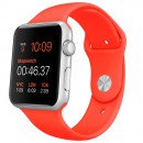 Умные часы Apple Watch sport 42mm, серебристый алюминий - Оранжевый спортивный ремешок